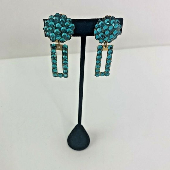 Michele Sugar Glitzy Bling Clip On Blue Earrings - Picture 2 of 5
